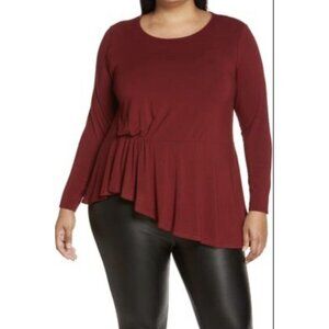 Vince Camuto ASYMMETRIC PEPLUM TOP Color Burgundy Size 1X NWOT